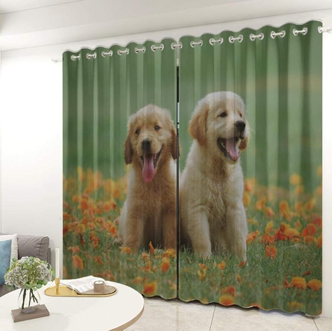 YJRXSS Opacas Cortinas,Cachorro Amarillo con Hojas Amarillas caídas