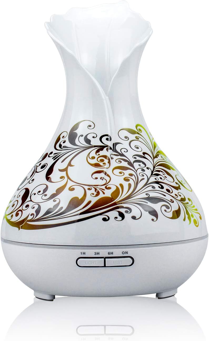 smpufier Essential Oil Diffuser, 400ml Cool Mist Humidifier, Imitation Ceramics Aromatherapy Diffuser with 7 Color LED Lights,Waterless Auto-Off Air Humidifier, for Home, Office, Home Decorations
