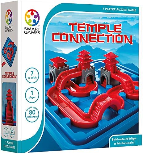 Temple Connection 1 Player Puzzle Game with 80 Challenges from Easy to Expert. Made by Smart Games