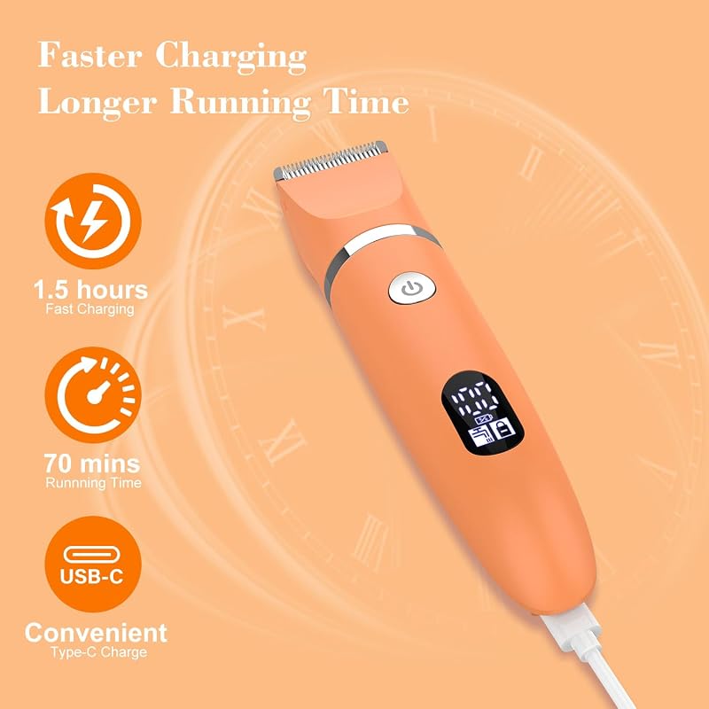 Rasoir Electrique Feminin Tondeuse précise pour visage et zones sensibles, Tondeuse à poils corporels pour visage, jambes, aisselles et zone pubienne,étanche, Écran LCD, Orange, 3 in 1