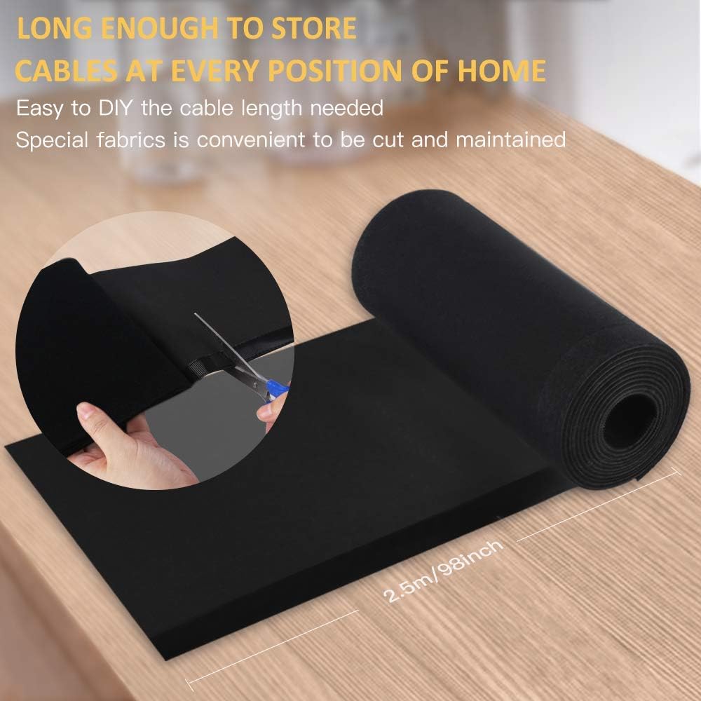 98" Cable Sleeves Adjustable Cable Wraps,Hommie Reusable Cord Management System DIY Cuttable Cable Tidy Strong Fixation Wire Hider Sleeve for Office Desk TV PC Home Theater Entertainment Center Black: Home Improvement