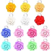 50pcs 10 mm Mixed Colors Resin Rose Flower Pendant Charms Lovely Flower Bead Charms Jewelry Making Accessories for DIY Craft Earrings Necklace Bracelet Birthday Party Favor Gifts