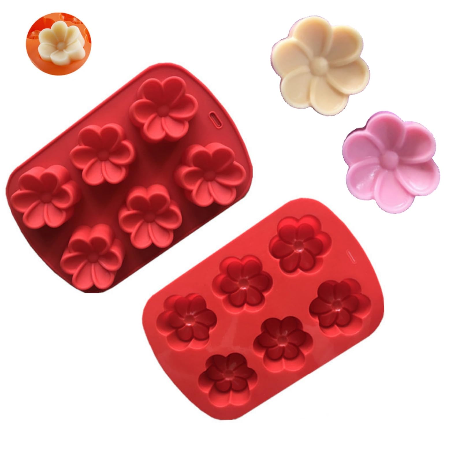 Dawwoti 6 Gardenia Flower Plumeria Shape Silicone Cake Mould Non Stick Reusable Chocolate Mould Baking Mold Tool [Random Color]