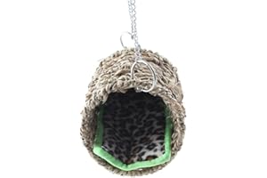 Emours Small Animal Sea Grass Hammock Play Tunnel Hanging Bed House for Pet Rat Hamster