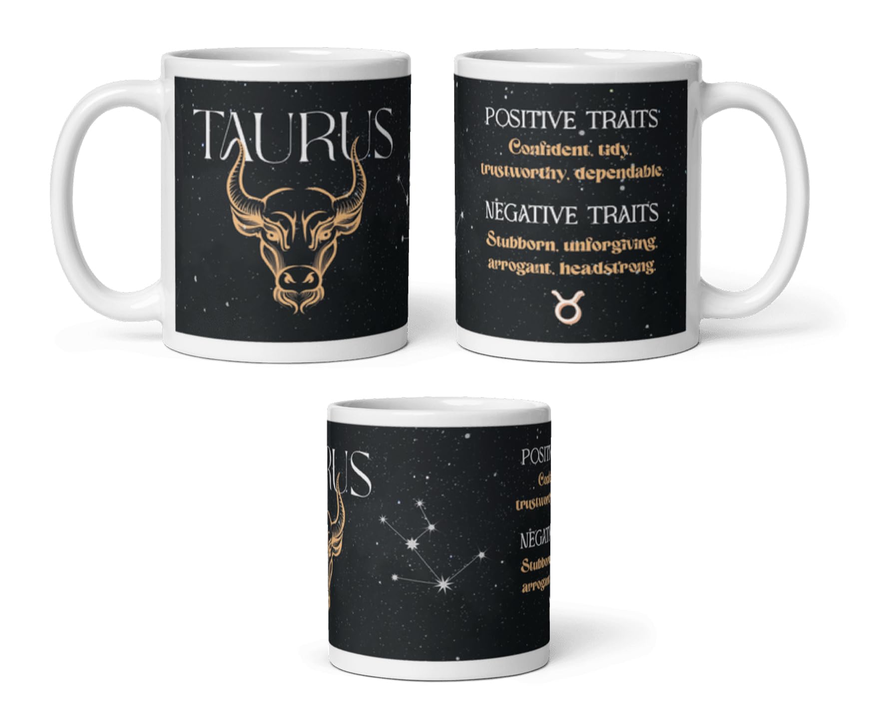 DV DESIGN 1 x Taurus Mug - Positive Negative Traits Zodiac Star Sign Horoscope Joke Funny Groovy Astrology Home Drinks Mugs Cup Kitchen #81884