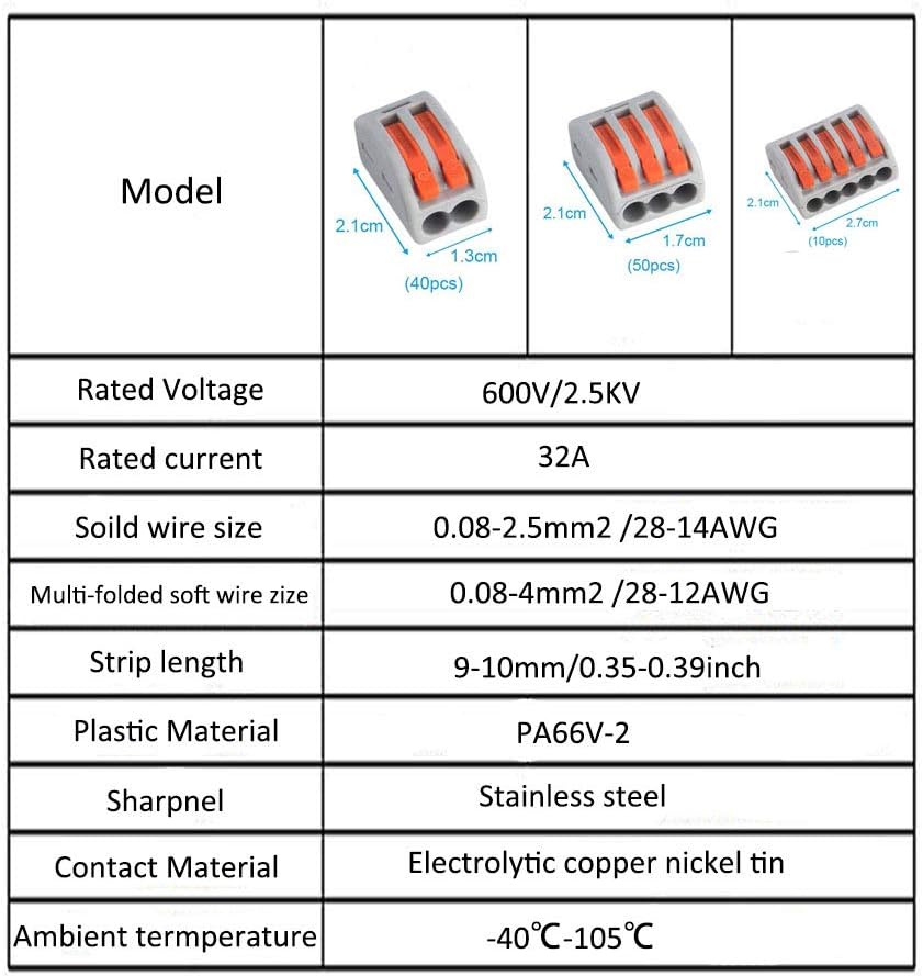 Compact Wire Connectors, Aigreat 100pcs Compact Splicing Connectors, Assortment Conductor (100PCS), gray, orange - Image 3