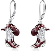 Grmdit Cowgirl Earrings for Women Western 925 Sterling Silver Cowgirl Boot Hat Dangle Earrings aretes vaqueros para mujer Jewelry Gifts for Women
