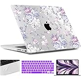 TWOLSKOO for MacBook Pro 14 inch Case M5 M4 M3 M2 M1 Pro Max Chip (2026-2021), Plastic Hard Shell & Keyboard Cover & Screen Protector & Trackpad Film, Purple Peony