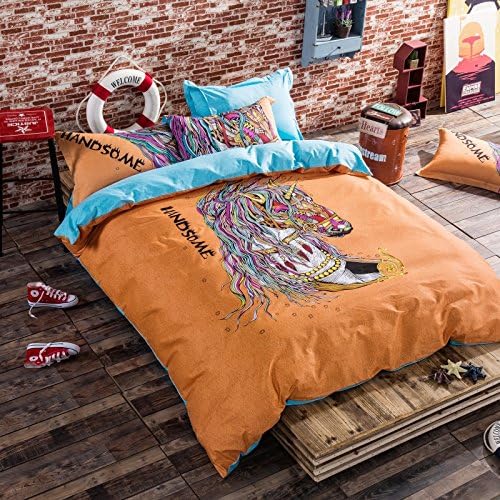 MIFE TEXTILE Multicolored Horse Printing Gorgeous Style Comfortable Cotton Luxury Bedding Sets KING/QUEEN/Full Size (QUEEN)