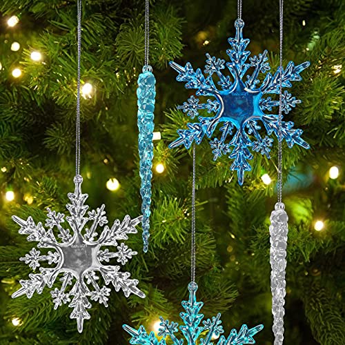 VGOODALL 36PCS Christmas Snowflake Icicle Decorations,Gradient Color Snowflake Icicles Ornaments Set Acrylic Christmas Ornaments for Christmas Tree Outdoor Party Decoration Craft Projects