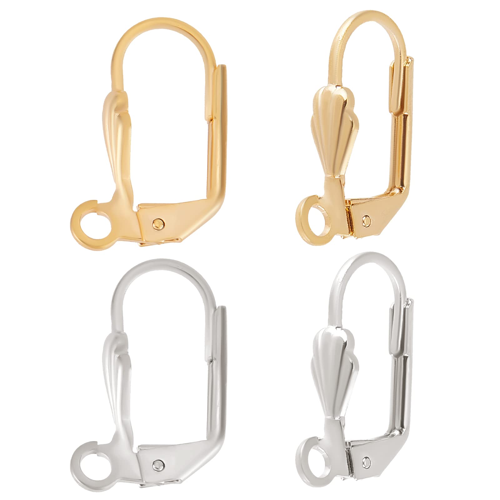 Beebeecraft 1 Box 40Pcs Leverback Earring Findings 24K Gold Plated Brass French Earring Hooks with Open Loops Silver and Gold 16.5x11mm Interchangeable Dangle Ear Wire Findings for Jewellery Making