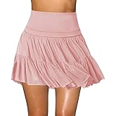 Women's Mini Skirt Skort Flowy Pleated High Waisted Ruffle Tennis Skirts for Women Athletic Skater Golf with Shorts Pockets