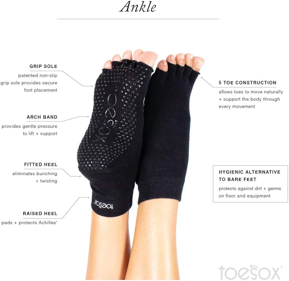 ToeSox Grip Pilates Barre Socks – Non Slip Ankle Half Toe for Yoga & Ballet : Clothing
