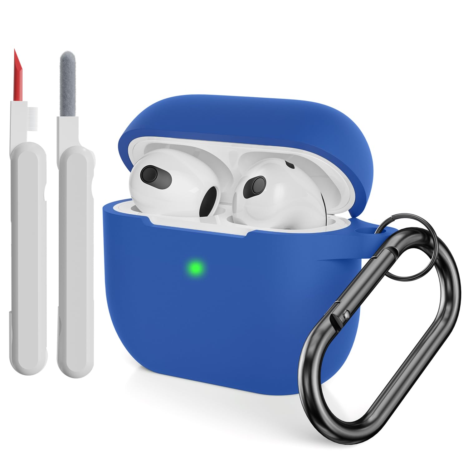 KOKOKA Case Cover Compatible with Airpods 3 with Cleaner kit, Premium Soft Silicone Skin Case Cover Shock Absorbing Protective Case for Airpods 3rd Generation with Carabiner, Blue