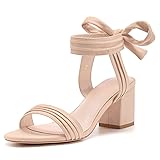 Womens Open Toe Ankle Tie Back Low Block Chunky