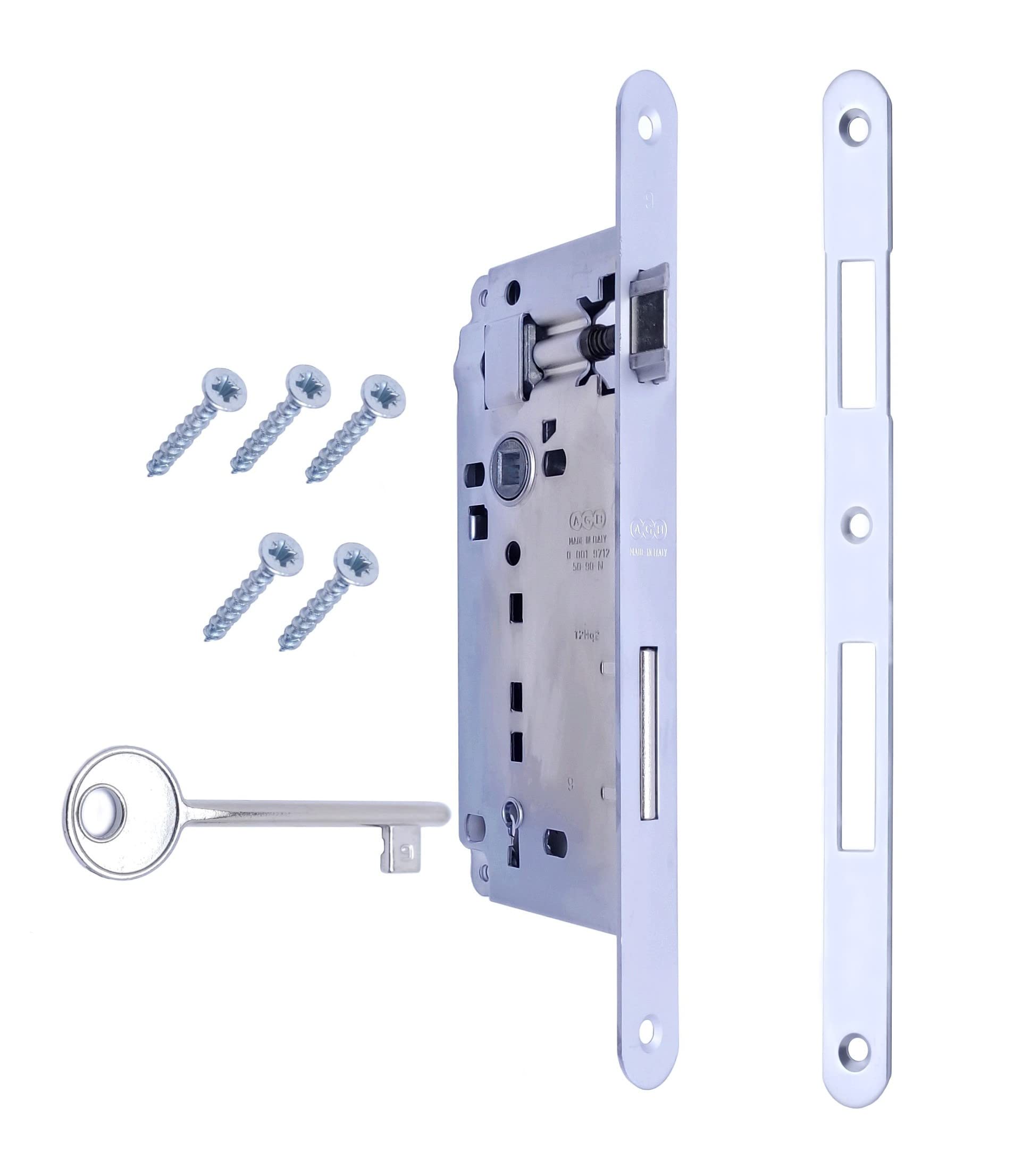 Lock for Recessed Interior Door AGB series PATENT GRANDE. (Fr. 18x238, In. 90, En. 50, Qu. 8., KEY SCROCCO CATENACCIO, MATT CHROME)