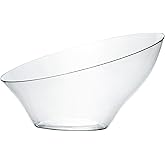 PLASTICPRO Disposable Angled Plastic Bowls Round Large Serving Bowl, Elegant for Party's, Snack, or Salad Bowl, Clear Pack of 4
