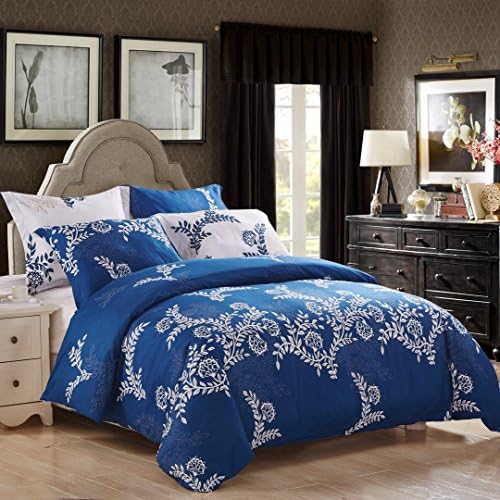 3 Piece Duvet Cover and Pillow Shams Bedding Sets, Reversible Quilt Sets Microfiber Wrinkle Fade Stain Resistant Breathable Soft (California King(98inch x 104inch), Blue and White)