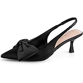 Women's Bow Slingback Heels Pointed Toe Kitten Pumps Dress Shoes with Elastic Strap - 2.4'' Inches Height