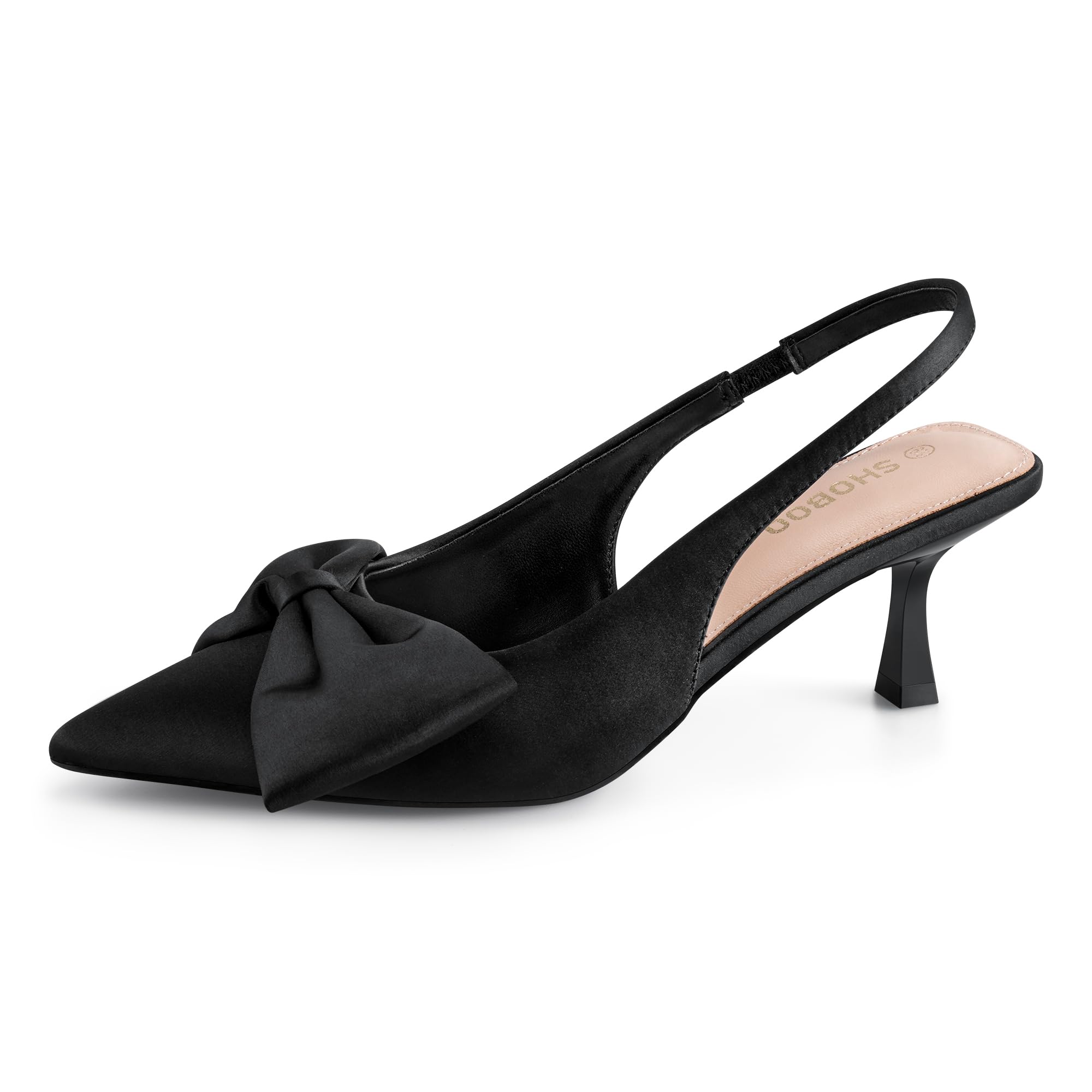 Photo 1 of SHOBOO Women's Bow Slingback Heels Pointed Toe Kitten Pumps Dress Shoes with Elastic Strap - 2.4'' Inches Height Black SIZE 8