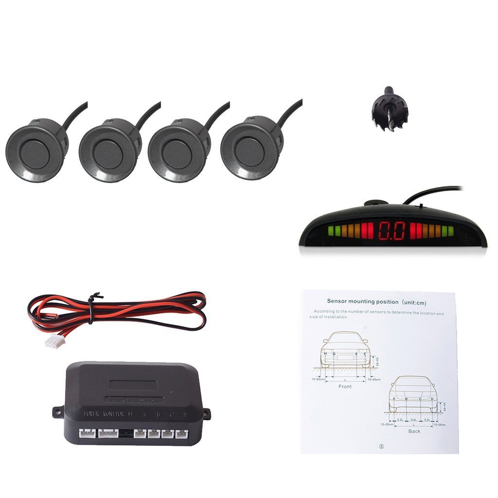 Cocar Auto Reverse Parking Sensor Kit with 4 Black Rear Parking Sensors, LED Display & Beep Warning - Universal Reversing Sensor Kit for Cars & Vans, Easy Installation, Weatherproof Design