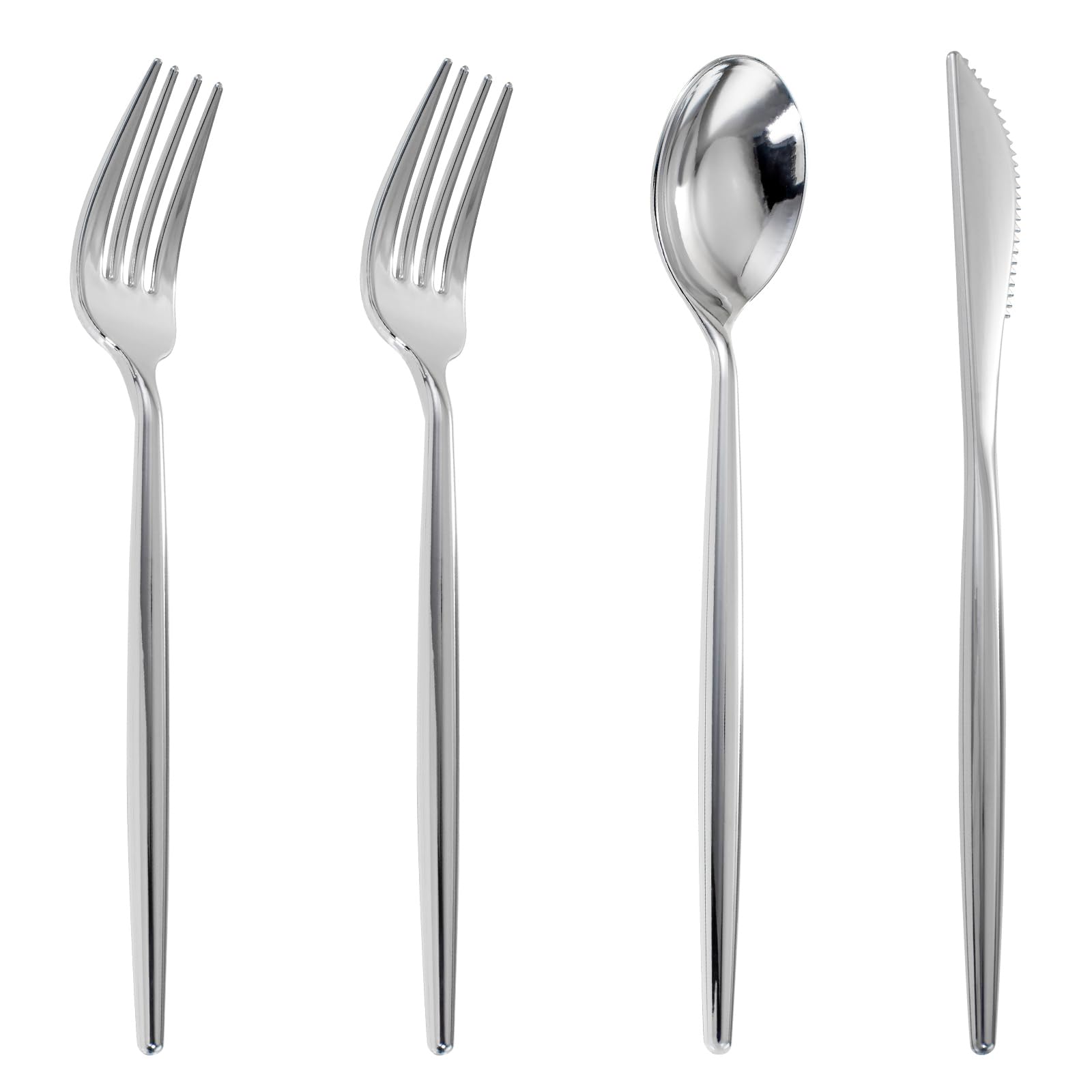 Photo 1 of U-QE 120pc Silver Disposable Cutlery Set - Luxury Heavy Weight Plastic Flatware, Include 60 Forks, 30 Spoons, 30 Knives for Party