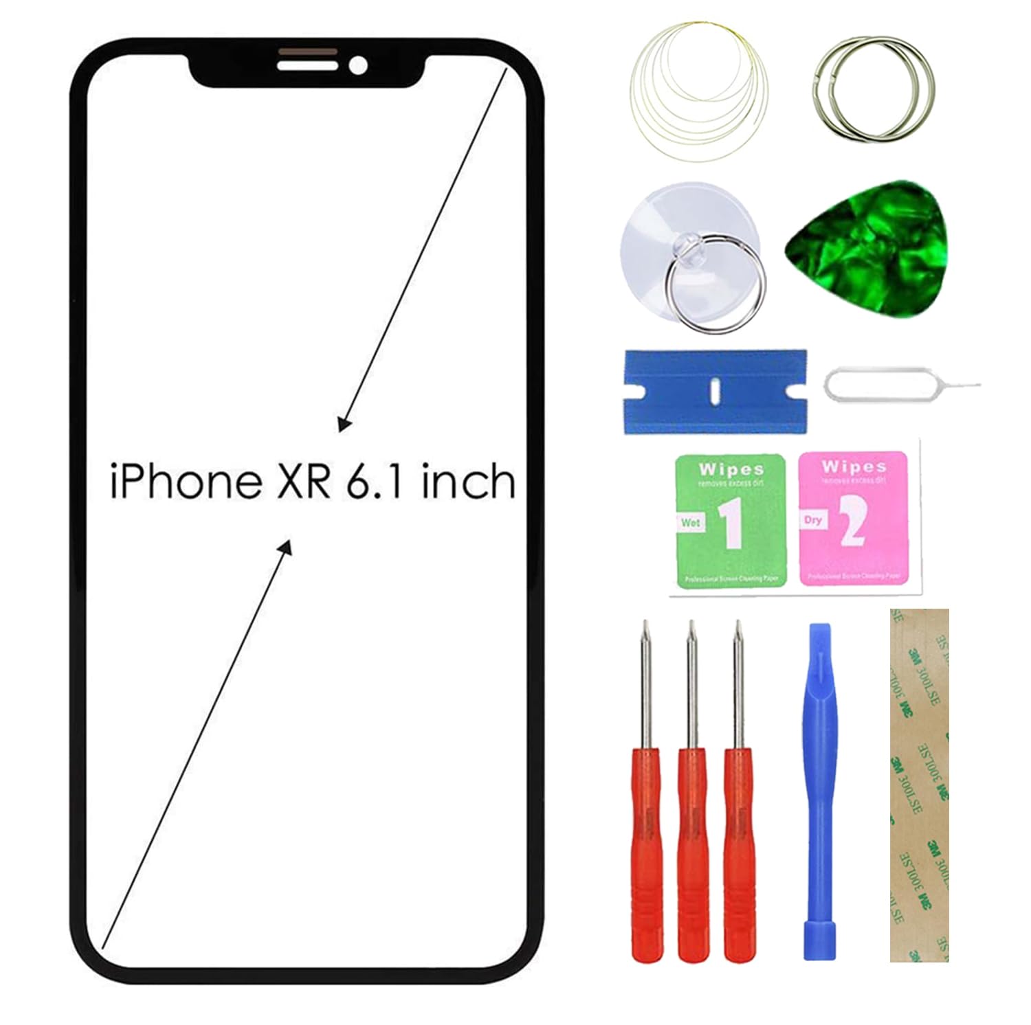 MovTEK Screen Replacement Front Glass +OCA compatible with iPhone XR (No Touch and LCD Display) with Repair Kit -6.1"