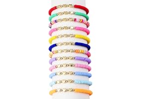 ARZASGO 12 Pcs Friendship Bracelets Hearts Stars Colorful Beaded Bracelet Set for Women Girls Heishi Surfer Bracelets Set Outfits Jewelry Gift