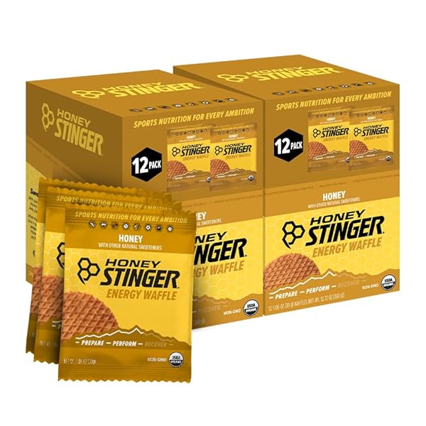 HONEY STINGER ORGANIC HONEY WAFFLE, ENERGY STROOPWAFEL FOR EXERCISE, ENDURANCE AND PERFORMANCE, SPORTS NUTRITION FOR HOME & GYM, PRE & DURING WORKOUT, BOX OF 24 WAFFLES