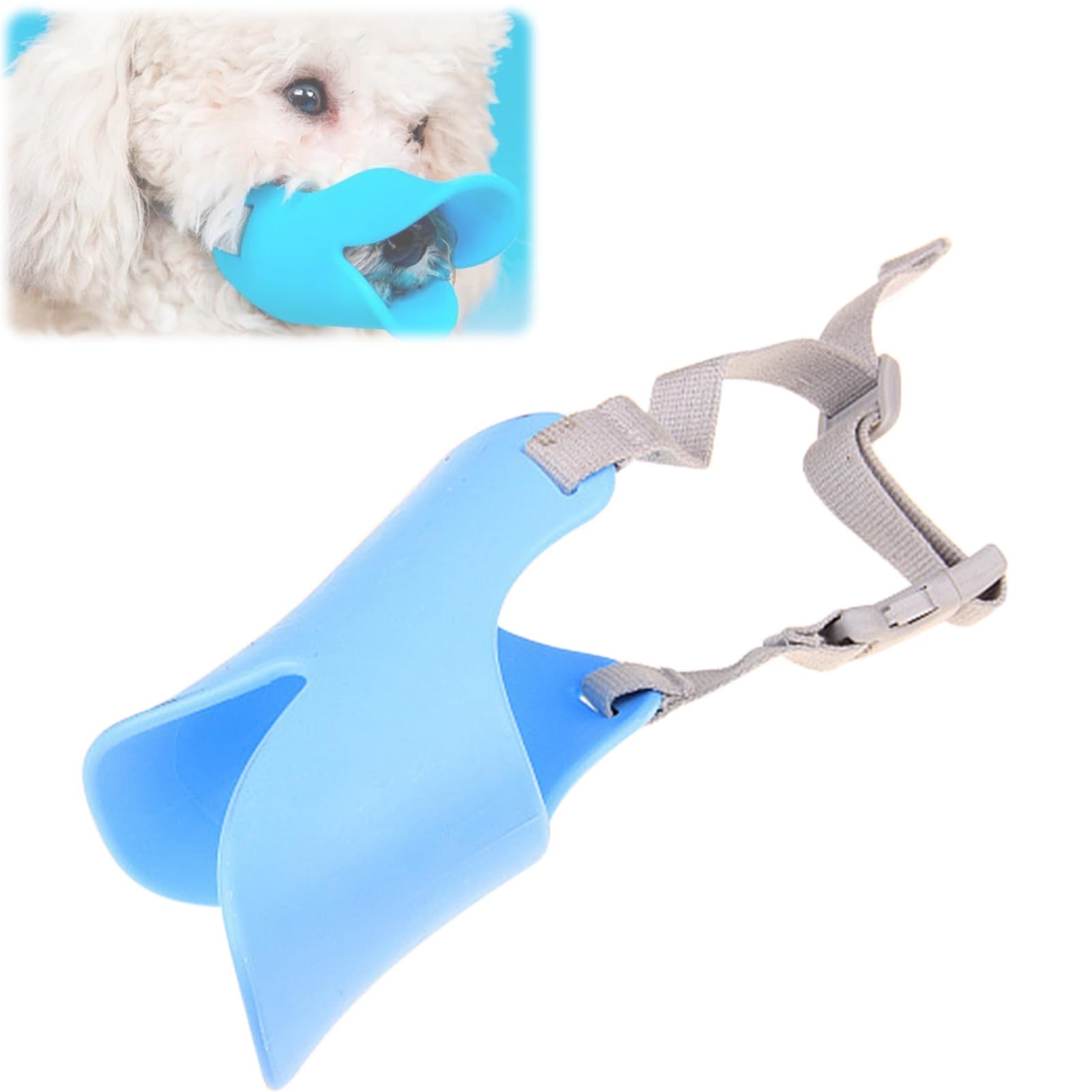 Photo 1 of Anti Bite Duck Mouth Shape Dog Mouth Covers,Soft Duck Silicone Mouth Cover with Adjustable Strap,Small Medium Dogs Muzzle Masks Best for Prevent Barking,Biting,Chewing (Blue, S-Size: 9cm/3.54inch)