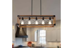 XIPUDA Dining Room Light Fixture, Farmhouse Chandelier, Kitchen Island Lighting, Rustic 5 Light Pendant Chandeliers, Country Wood Island Lights
