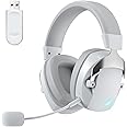 Acinaci Wireless Gaming Headset with Flexible Noise Canceling Microphone, Low Latency Bluetooth Wireless Gaming Headphones for PC, PS4/5, Mac, Tablet, Notebook(Grey and White)