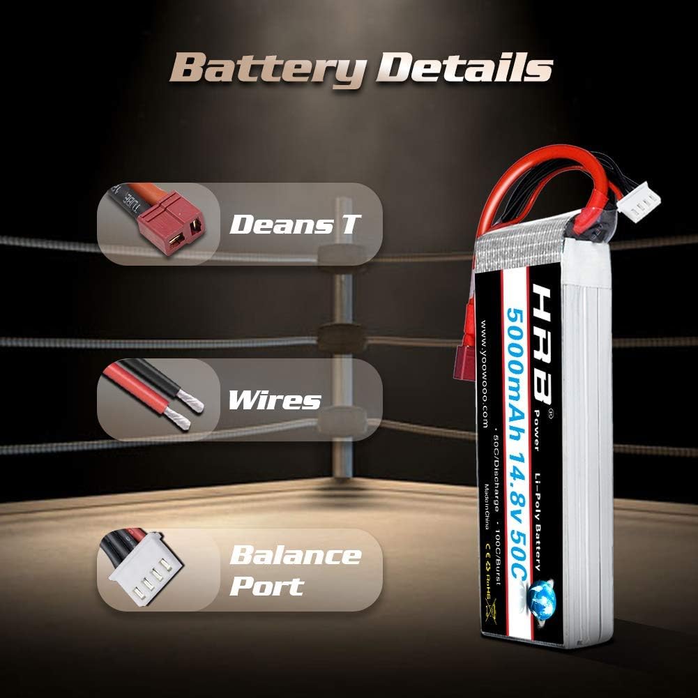 HRB 14.8v 5000mAh 50C 4S Lipo Battery with Deans T Plug for RC Airplane RC Helicopter, RC Car/Truck, RC Boat - Image 5
