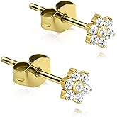 XUU Titanium Stud Earrings for Women, Minimalist Cubic Zirconia stud, Dainty Halo Earrings, Hypoallergenic Piercing Jewelry, Gold & Silver (Pair)