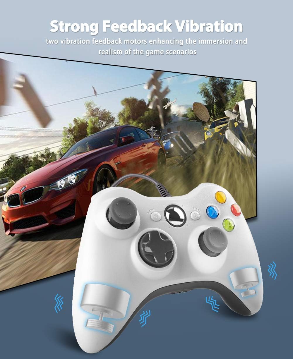 Wired Controller for Xbox 360, YCCTEAM USB Wired Game Controller Gamepad Joystick for Xbox 360/360 Slim/PC Windows 7,8,10 with Dual Vibration and Trigger Buttons (White): Computers & Accessories