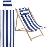 GORGECRAFT Beach Sling Chair Canvas Cloth with Pillow 44x17 Blue and White Stripes Casual Lounge Chair Replacement Canvas Outdoor Folding Chair Fabric for Patio Beach Sunbathing Garden Courtyard