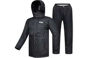 ILM Motorcycle Rain Suit Waterproof Wear Resistant 6 Pockets 2 Piece Set with Jacket and Pants Fits Men Women (Men's 2X-Large, Navy Blue)
