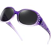 HAOLOTA Polarized Sunglasses for Women, Rhinestone Wrap Around Sunglasses with UV400 Protection