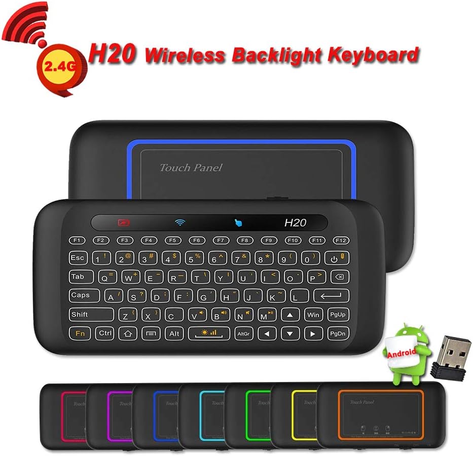 H20 Wireless Mini-Keyboard, Remote Control, Yongf Two-Sided Touch Backlit H20 Keyboard with Infrared Learning, 2.4GHz Remote & Mouse Gaming Keyboard for Android TV Box, PC, Media Player