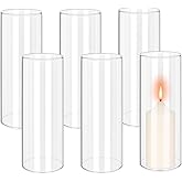 6 PCS Hurricane Candle Holder, 4" W x 10" H Open Ended Glass Candle Cylinder Sleeve, Clear Glass Cylinder Candle Holder, Open Flame Candle Chimney Tube Cover, Bottomless Cylindrical Glass