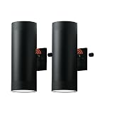 mirrea 14" Dusk to Dawn Outdoor Porch Light, Matte Black, Pack of 2 | Modern, Patio Light in 2 Lights, Aluminum Cylinder &amp; Tempered Glass Cover, Waterproof Wall Sconce