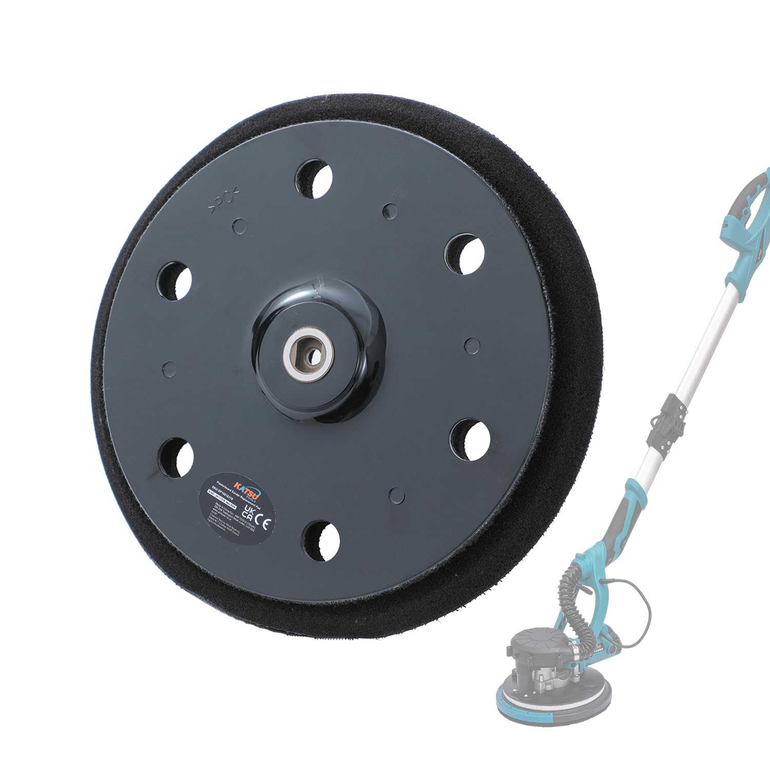 KATSU Tools 225mm 9 Inch Drywall Sander Sanding Pad Replacement Hook and Loop Backing Plate Pad, 6 Holes, 6mm Thread, for Plasterboard Ceilings Walls Sanding SP10018310