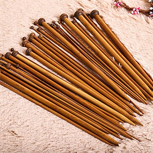 NUOMI 36 Pieces Bamboo Knitting Needles Set (18 Sizes from 2.0mm to 10.0mm), Single Pointed Carbonized Knitting Kits