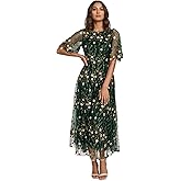 Flower Embroidery Tea Length Mother of The Bride Dresses Short Sleeves A-Line Formal Gowns for Prom Wedding Guest DR0590T