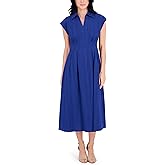 Kensie Womens Short Sleeve V-Neck Striped Woven Maxi Dress