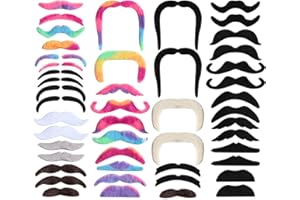XUANZHI 48 Pieces Fake Mustaches, Self Adhesive Novelty Moustaches Fiesta Masquerade Party Supplies Halloween Costume
