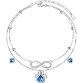 DAOCHONG Anklet For Women 925 Sterling Silver Double Layered Beaded Anklet Bracelets Adjustable Foot Chain Summer Beach Jewelry for Teen Girls Wife Girlfriend Mother