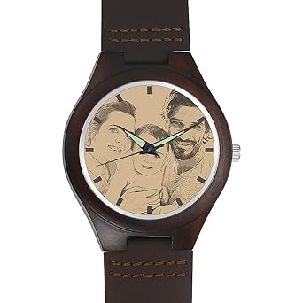 SOUFEEL Herren Holzuhr Personalisierte Armbanduhr mit Foto und Gravur Analog Japanisches Quarzwerk mit Lederarmband African B