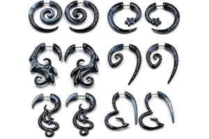 COLORFUL BLING 6-12Pairs Stainless Steel Punk Black Tribal Spiral Fake Gauges Acrylic Ear Tapers Fake Plugs Horn Stud Earrings Tunnel Body Piercing Jewelry-6pcs heart