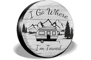 ABSOP I Go Where I'm Towed Spare Tire Cover Waterproof Dust-Proof Universal 14 Inch Wheel Protectors Camper Spare Tire Cover Fit for RV Trailer Truck Jeep SUV Rav4 Motorhome Travel Trailer Accessories